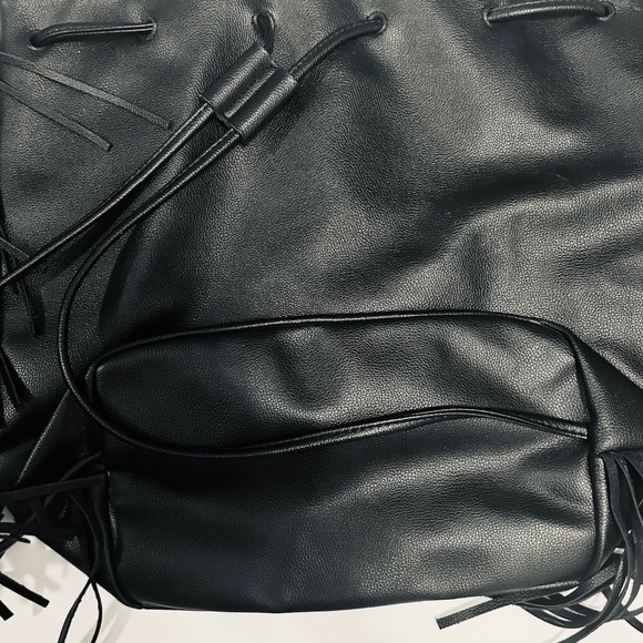 Victoria Secret Black Faux Leather Tassle Backpack - Picture 2 of 5